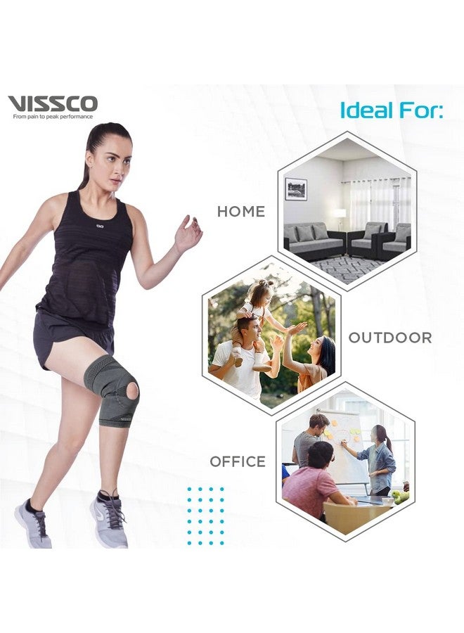 VISSCO دعامة الركبة فيسكو مع فتحه للرضفة، دعم للركبة للجري، الرياضة، الصالة الرياضية، دعامة لآلام الركبة، إصابة الأربطة - XL (رمادي) - Image 5