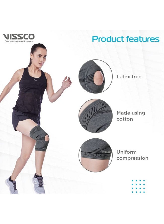 VISSCO دعامة الركبة فيسكو مع فتحه للرضفة، دعم للركبة للجري، الرياضة، الصالة الرياضية، دعامة لآلام الركبة، إصابة الأربطة - XL (رمادي) - Image 4