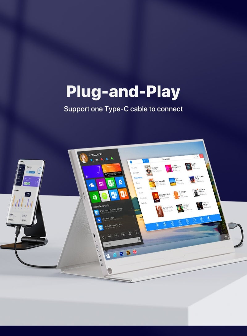 أوبيرفكت شاشة بيضاء محمولة مقاس 15.6 بوصة من UPERFECT شاشة محمولة 1920*1080 FHD شاشة USB C Mini HDMI للكمبيوتر المحمول الكمبيوتر الذكي XBO Switch PS4/5، هيكل معدني، شاشة محمولة قابلة للتركيب VESA - Image 4