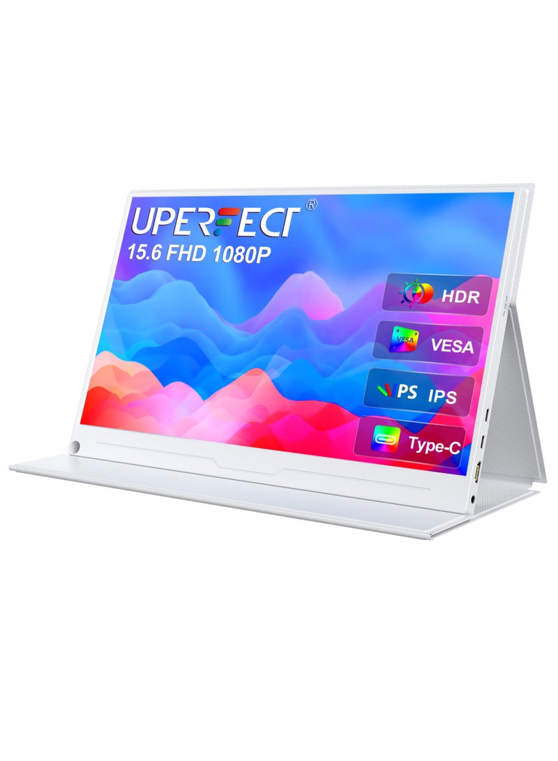 أوبيرفكت شاشة بيضاء محمولة مقاس 15.6 بوصة من UPERFECT شاشة محمولة 1920*1080 FHD شاشة USB C Mini HDMI للكمبيوتر المحمول الكمبيوتر الذكي XBO Switch PS4/5، هيكل معدني، شاشة محمولة قابلة للتركيب VESA - Image 1