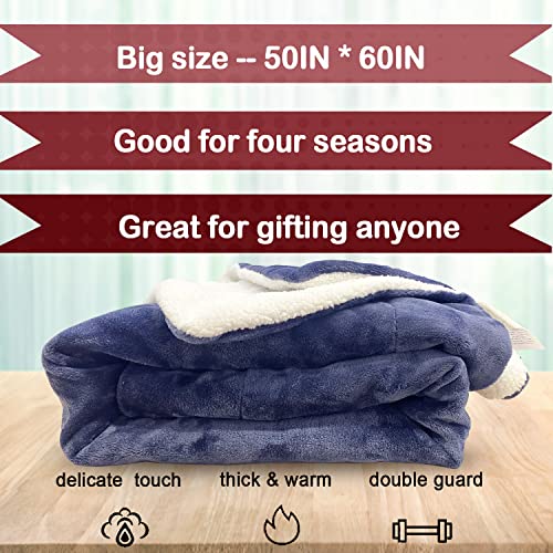 NEWMEIL Fara Day Blanket for Sleeping, Big Size 50IN * 60IN (127CM * 152CM) Thick Fara Day Blanket for Belly, Warm White Berber Fleece and Navy Blue Flannel with Fara Day Fabric - Image 3