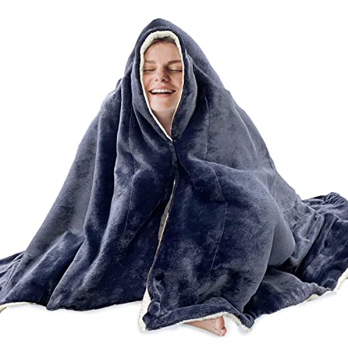 NEWMEIL Fara Day Blanket for Sleeping, Big Size 50IN * 60IN (127CM * 152CM) Thick Fara Day Blanket for Belly, Warm White Berber Fleece and Navy Blue Flannel with Fara Day Fabric - Image 1