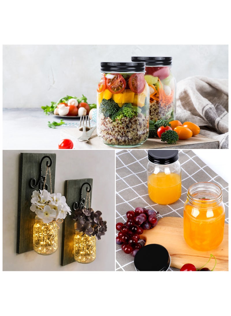 12Pack 16oz Glass Mason Jars with Black Lids, Wide Mouth Canning Jars for Honey, Jam, Herbs, Kitchen Storage, Meal Prep, DIY Crafts, and Wedding Favors