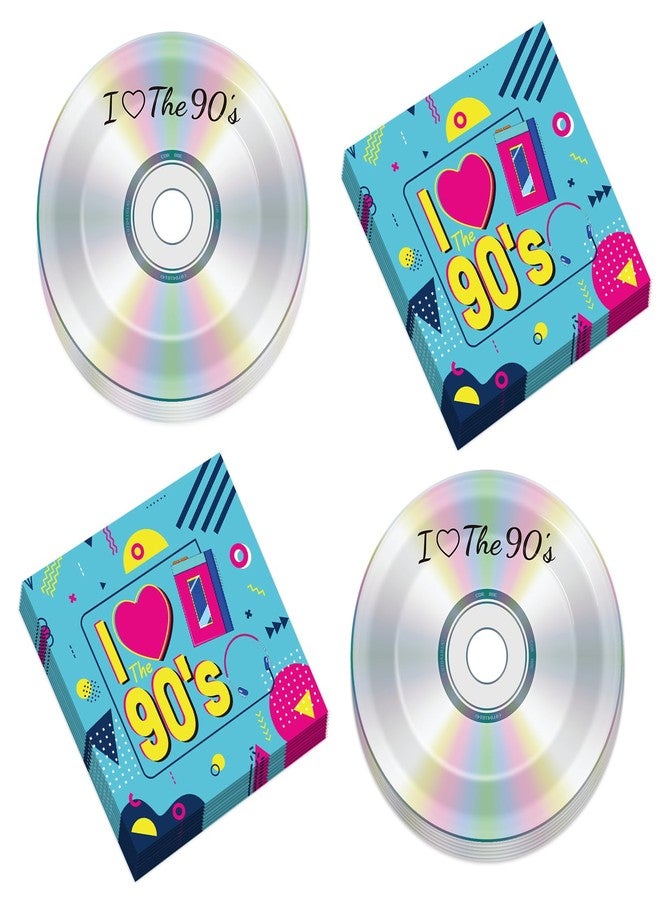 CHUNNIN 50Pcs 90's Party Paper Plates and Napkins 90's Mix CD Dessert Plates Retro 90s Theme Party Decorations I Love the 90s Tableware Set Serves 25 Guest 1990's Back to the 90 s Birthday Party Supplies - Image 1