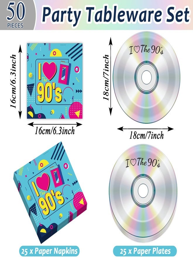 CHUNNIN 50Pcs 90's Party Paper Plates and Napkins 90's Mix CD Dessert Plates Retro 90s Theme Party Decorations I Love the 90s Tableware Set Serves 25 Guest 1990's Back to the 90 s Birthday Party Supplies - Image 2