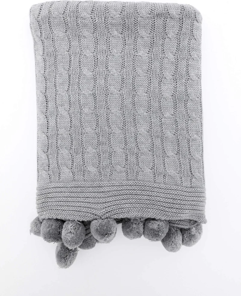 فافورا Biocotton Knitwear Pompom TV Blanket - Grey