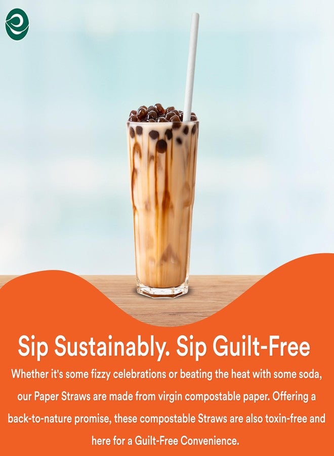 ECO SOUL [8 mm, 100 Count] Biodegradable Paper Straws | Eco-Friendly Compostable Sustainable Disposable Drinking Straws | Juice Smoothie Thick Shakes Non-Bendable White Straws (Wide) - Image 4
