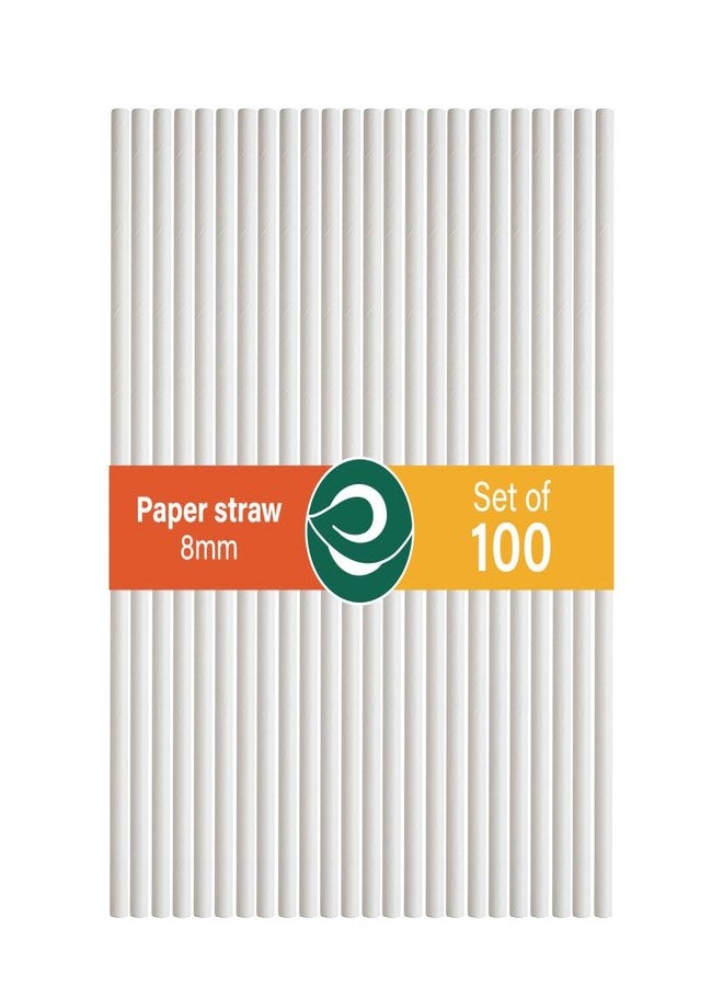 ECO SOUL [8 mm, 100 Count] Biodegradable Paper Straws | Eco-Friendly Compostable Sustainable Disposable Drinking Straws | Juice Smoothie Thick Shakes Non-Bendable White Straws (Wide) - Image 1