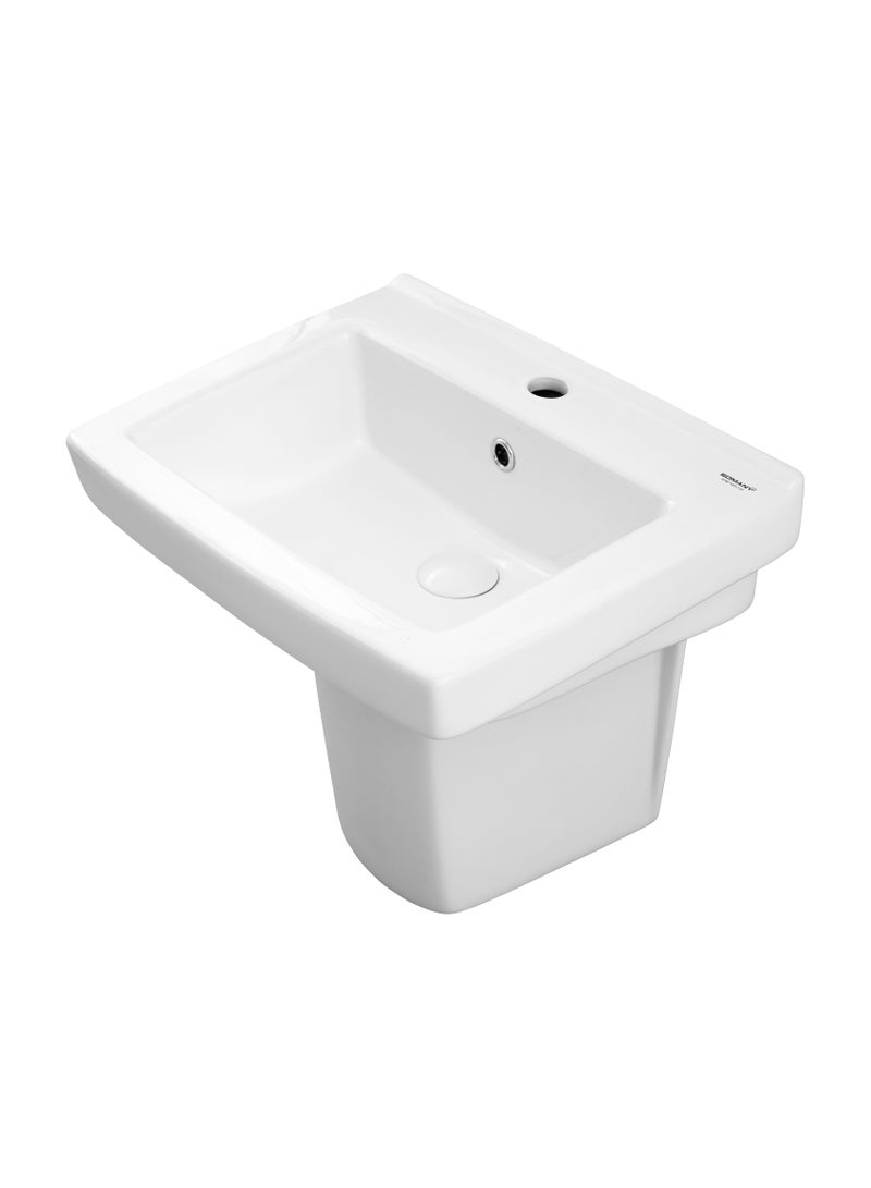 سوماني حوض غسيل بابلو مع حوض حمام سيراميك حديث بنصف قاعدة، حوض حمام أنيق للمنزل، حوض بقاعدة أنيقة، حوض غسيل موفر للمساحة، حوض حمام متين، حوض حمام معاصر - Image 1