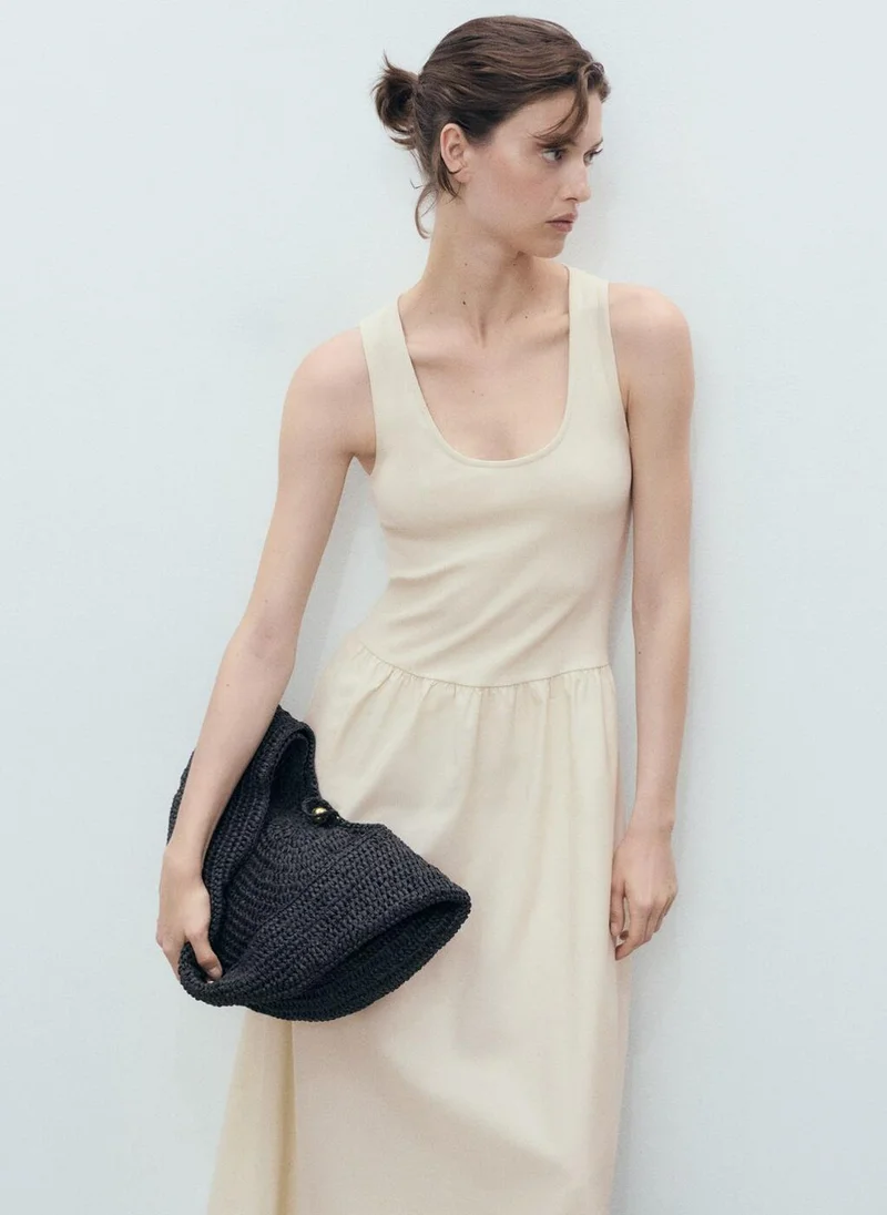 مانجو Flared dress in combined fabric