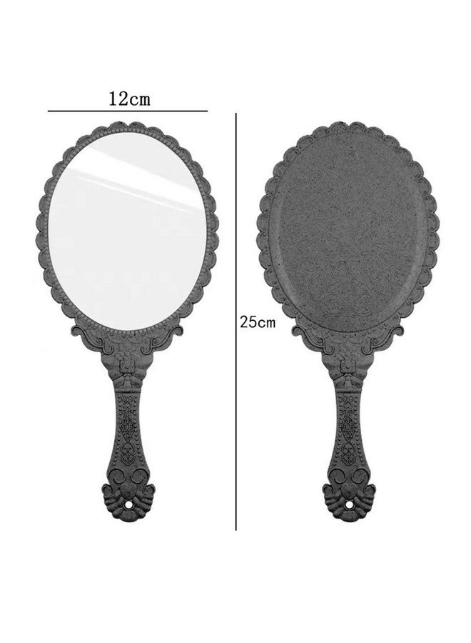 Dzrige Handheld Mirror Vintage Pattern Handle Makeup Mirror Hand Held Travel Mirrors Personal Cosmetic Mirror With Powder Puff (Black)  - Image 2