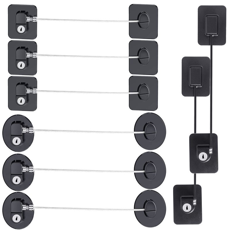 Hotop 8 Pieces Refrigerator Locks for Children Adults with 10 Keys, Fridge Lock, Freezer Door Safety Cabinet Lock and Child Safety Cabinet Locks with Strong Adhesive (Black) - Image 1