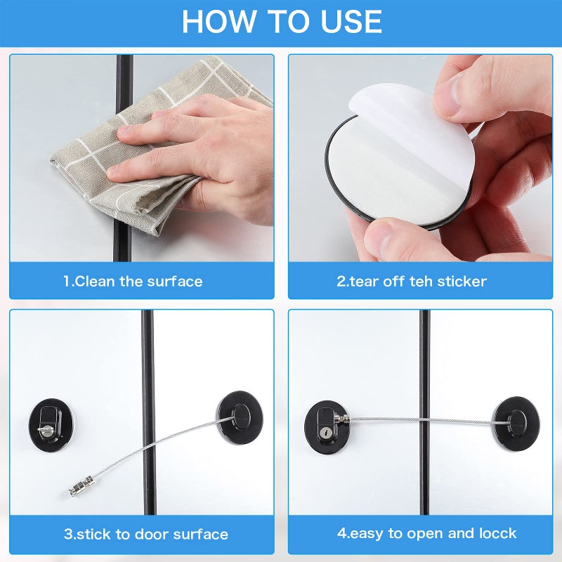 Hotop 8 Pieces Refrigerator Locks for Children Adults with 10 Keys, Fridge Lock, Freezer Door Safety Cabinet Lock and Child Safety Cabinet Locks with Strong Adhesive (Black) - Image 5