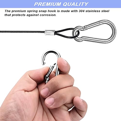 CKANDAY 10 Pack 16 Inch(40cm) Stainless Steel Tethers with 4 Pcs Spring Snap Hook Clips, Steel Wire Cable with Loops Vinyl Cover Coated Short Rope Lanyard Lock Tether Chains, Black - Image 4