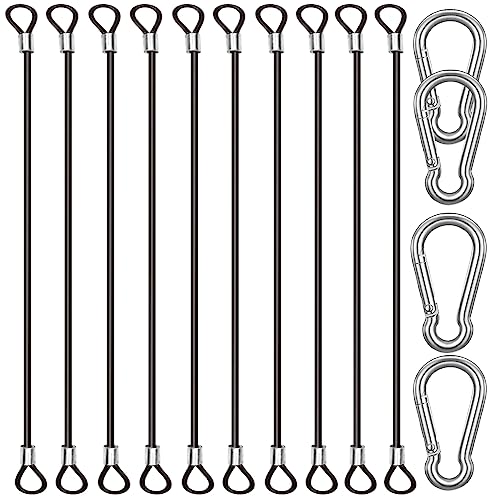 CKANDAY 10 Pack 16 Inch(40cm) Stainless Steel Tethers with 4 Pcs Spring Snap Hook Clips, Steel Wire Cable with Loops Vinyl Cover Coated Short Rope Lanyard Lock Tether Chains, Black - Image 1