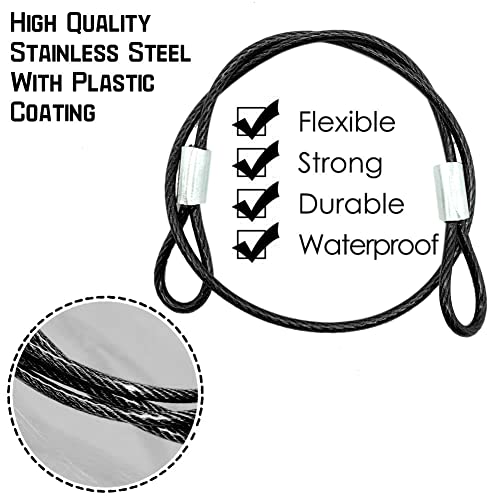 CKANDAY 10 Pack 16 Inch(40cm) Stainless Steel Tethers with 4 Pcs Spring Snap Hook Clips, Steel Wire Cable with Loops Vinyl Cover Coated Short Rope Lanyard Lock Tether Chains, Black - Image 3