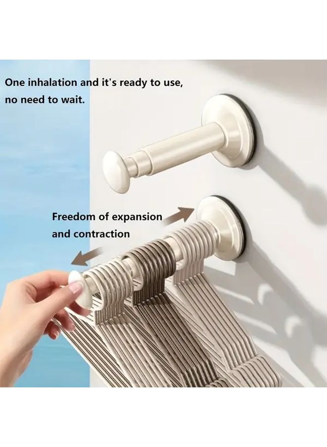 Retractable Clothes Hanger With Suction Cup Milky White Wall Mount For Home Balcony Storage - Image 4