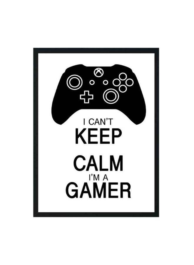 لوحة فنية بإطار خشبي ومطبوع عليها عبارة "Keep Calm" أبيض/ أسود