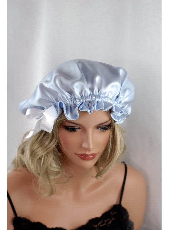 VIYANSHI Adjustable Satin Sleep Cap Hair Bonnet Double Layered Reversible for Women Protective Sleep Hairstyles (Sky Blue) - Image 5