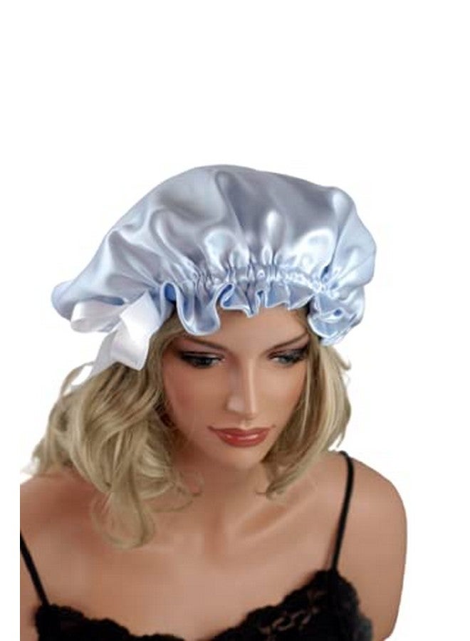 VIYANSHI Adjustable Satin Sleep Cap Hair Bonnet Double Layered Reversible for Women Protective Sleep Hairstyles (Sky Blue) - Image 1