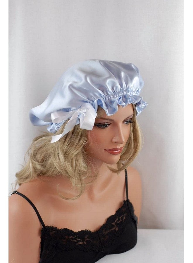 VIYANSHI Adjustable Satin Sleep Cap Hair Bonnet Double Layered Reversible for Women Protective Sleep Hairstyles (Sky Blue) - Image 2