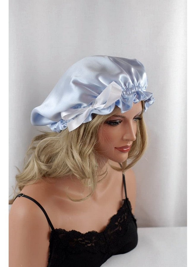 VIYANSHI Adjustable Satin Sleep Cap Hair Bonnet Double Layered Reversible for Women Protective Sleep Hairstyles (Sky Blue) - Image 3
