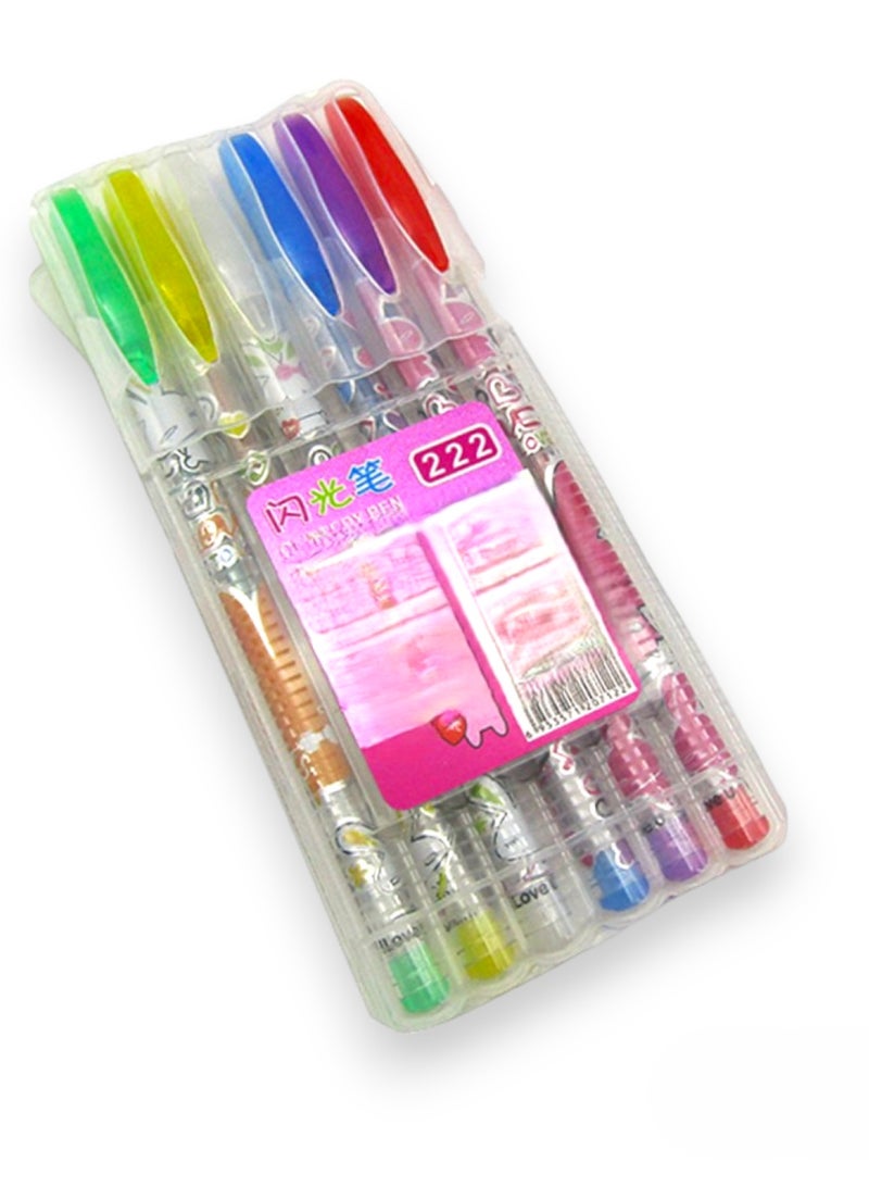Glitter Gel Pen Set Of 6 Colours-1.0MM