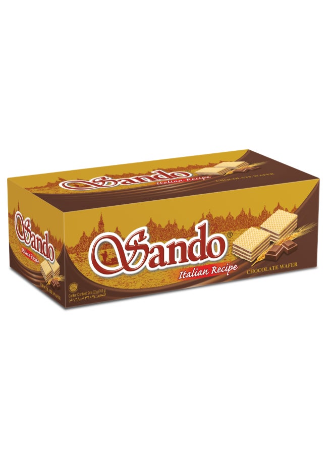 Sando Chocolate Wafers Crispy Cream-Filled Wafer Biscuits 32g Pack of 24 - Image 1