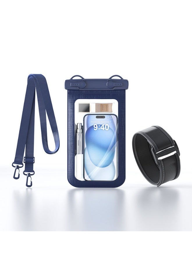 JCB CHIC حقيبة هاتف IPX8 محكمة الغلق مقاومة للماء IPX8 حقيبة هاتف Pvc عالمية للغوص مع حزام ذراع غطاء سباحة شفاف للسفر في الهواء الطلق (D012-2-أزرق)  - Image 1