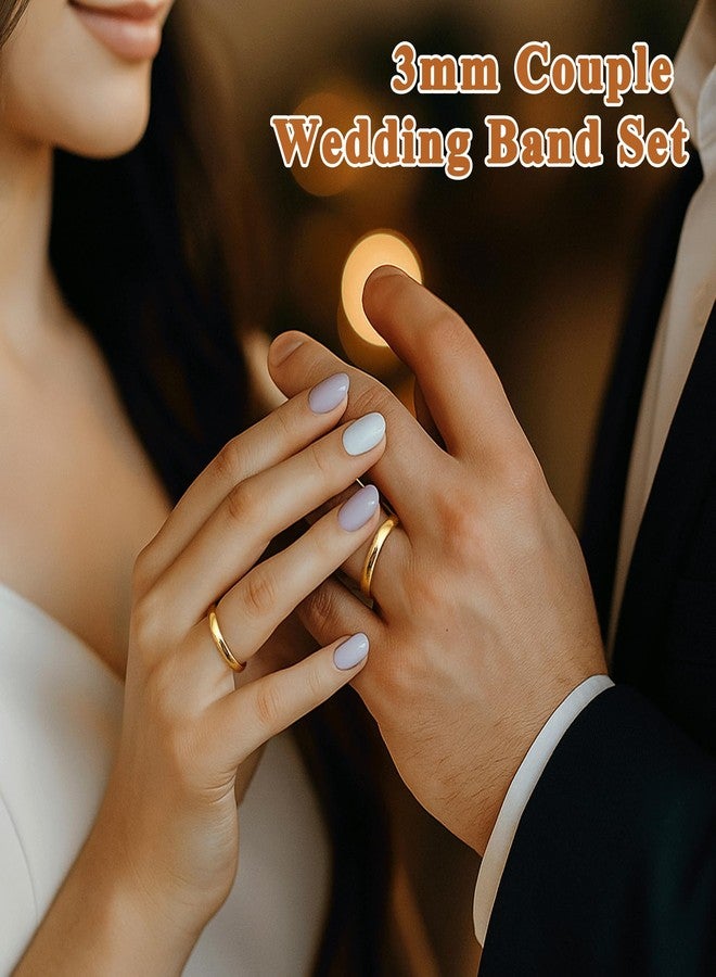 Poxtex Size 10.5 14K Gold Filled Thick Wedding Rings for Men, Stackable Engagement Statement Bands Set for Women, Non Tarnish Fashion Rings Comfort Fit 3Pcs 1mm 3mm 5mm - Image 4