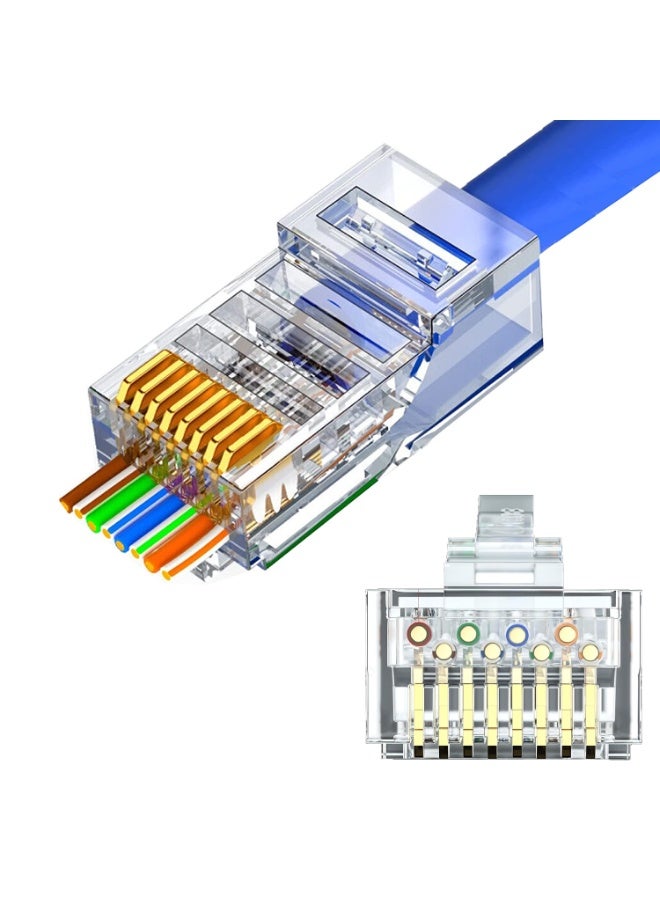 سمارت سورس (100 حزمة) موصلات RJ45 التمريرية، موصلات Cat6 RJ45، لكابل إيثرنت، أطراف Cat6/Cat5 وحدات 8P8C، قابس شبكة UTP، موصل تجعيد شبكة LAN مطلي بالذهب، - Image 1