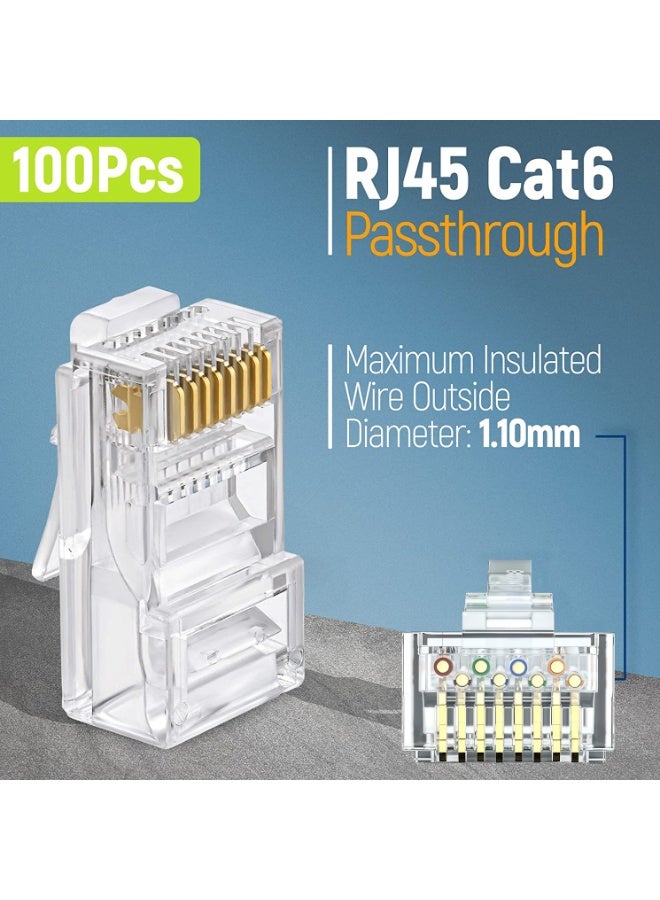 سمارت سورس (100 حزمة) موصلات RJ45 التمريرية، موصلات Cat6 RJ45، لكابل إيثرنت، أطراف Cat6/Cat5 وحدات 8P8C، قابس شبكة UTP، موصل تجعيد شبكة LAN مطلي بالذهب، - Image 2