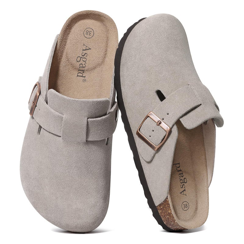 Asgard Genuine Suede Clogs for Women Men Leather Mules Arch Support Potato Shoes with Comfort Cork Footbed Grey 39 - Image 1