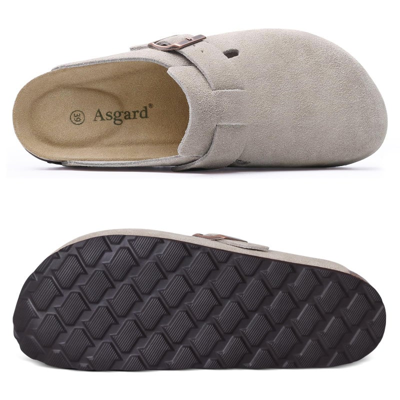 Asgard Genuine Suede Clogs for Women Men Leather Mules Arch Support Potato Shoes with Comfort Cork Footbed Grey 39 - Image 3