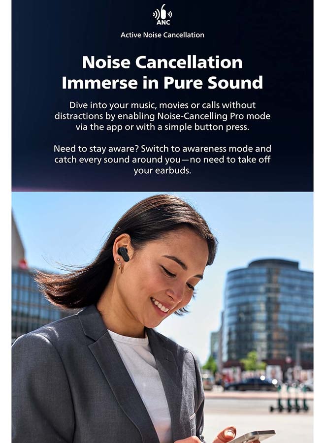 Philips Wireless Earbuds with Smart Touchscreen Case, ANC Bluetooth 5.4 Noise Cancelling TWS Earbuds, 4 Mic Calls, 28H Battery, Deep Bass, IPX5 Waterproof – Philips Black Black - Image 4