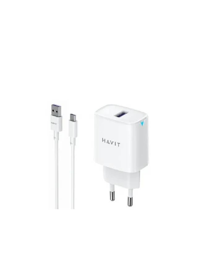Havit Wall Charger 22.5W USB-A With USB-C Cable - White - Image 1