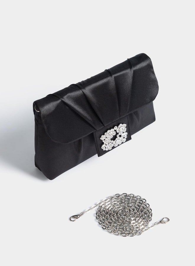 Coucoland Clutch Purses for Women - Satin Evening Bag Pleated Crossbody Bags Rhinestone Embellished Handbag for Wedding Party - Image 3