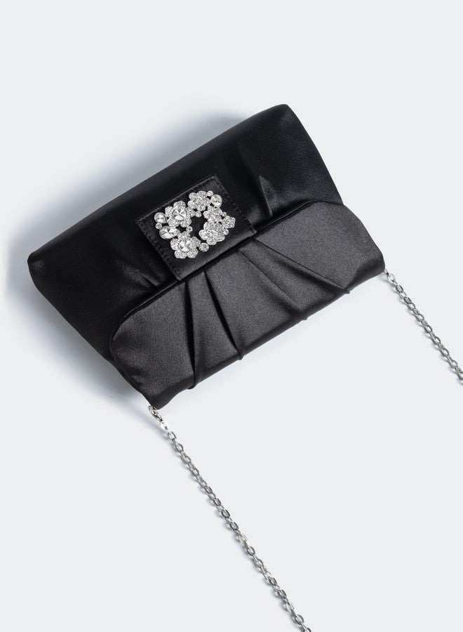 Coucoland Clutch Purses for Women - Satin Evening Bag Pleated Crossbody Bags Rhinestone Embellished Handbag for Wedding Party - Image 4
