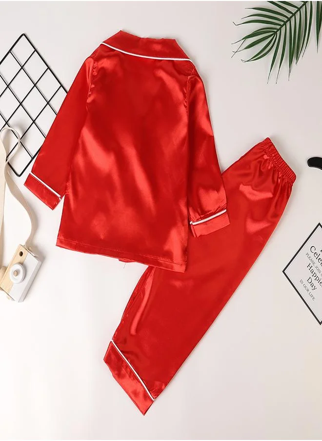 بيبي كلو Classic Red Satin Pajamas with Santa Patch