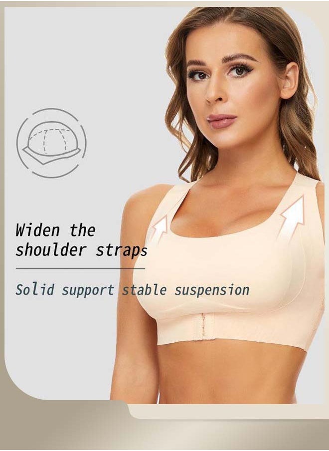 RIOXS - Women's Seamless Front Closure Bras,2 Pack Underwear Push-up Bras,Lingerie Shaper Support Tops With Back X Strap,Female Posture Correction Bra,Lifting Bras, Full-Coverage Cups Sleep Bras,Everyday Bras - Image 1