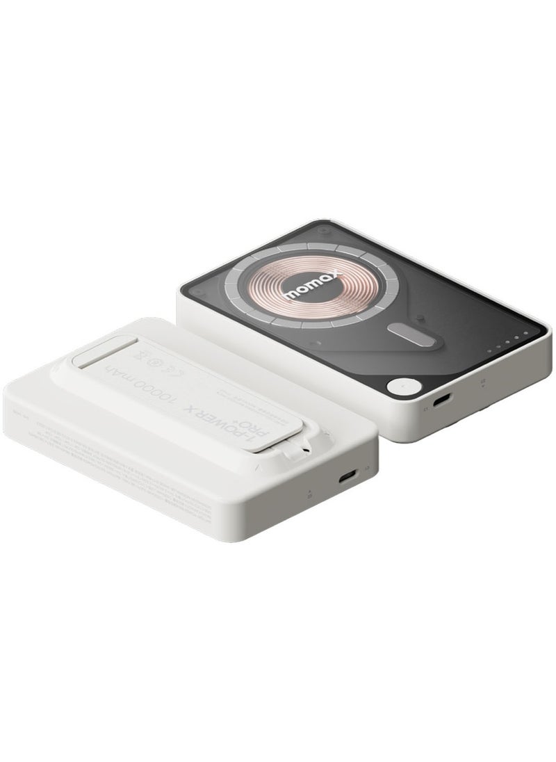 Momax - Momax 1-Power X PRO+ 10000mAh Magnetic Wireless Power Bank with Stand and Built-in USB-C Cable - White - Image 1