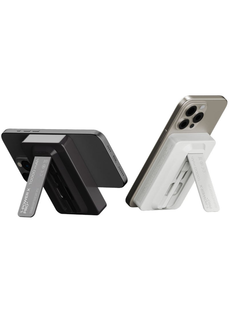 Momax - Momax 1-Power X PRO+ 10000mAh Magnetic Wireless Power Bank with Stand and Built-in USB-C Cable - White - Image 1