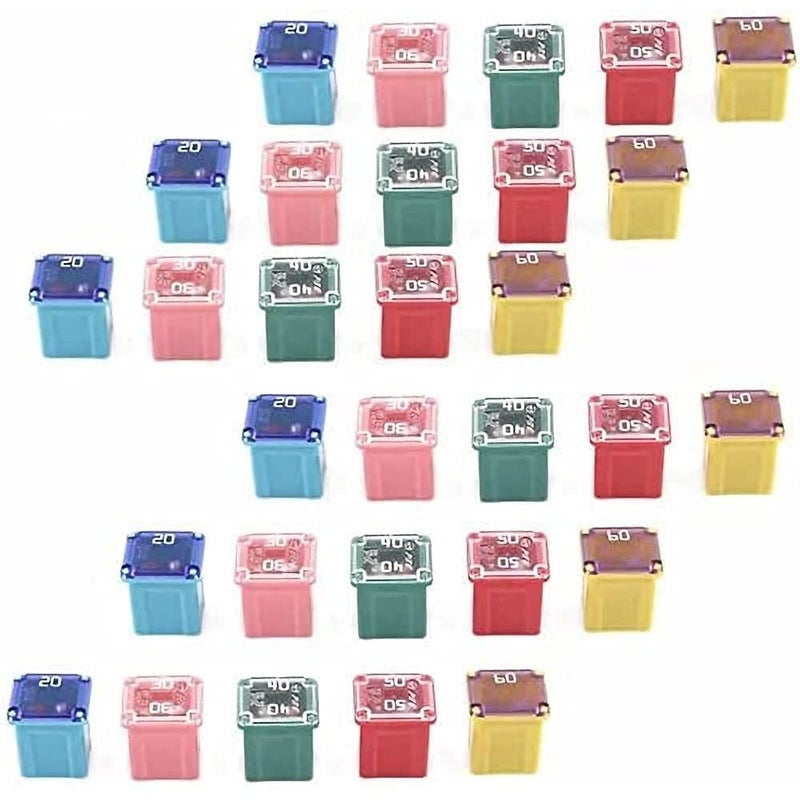 30 pc Automotive Low Profile Box Shaped Fuse Kit for Ford ChevyGM Nissan and Toyota Pickup Trucks Cars and SUVs