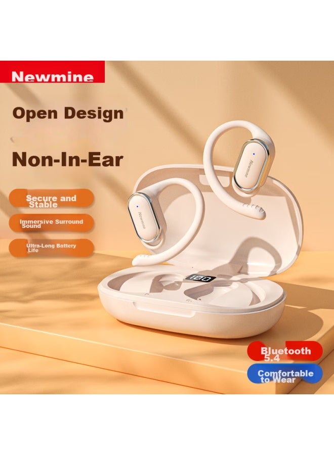 نيومان Newman Ly12 سماعات رأس بلوتوث، توصيل عظمي بشوكة الأذن، لاسلكي مفتوح غير داخل الأذن، للرياضة والجري وركوب الدراجات والألعاب، تقليل الضوضاء، سماعات أذن قابلة للتثبيت، مناسبة لأبل وهواوي، أبيض - Image 1