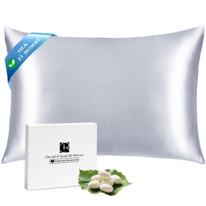 SILK PILLOW CASES WITH ZIPPER 21MOMME MULBERRY SILK PILLOWCASE FOR HAIR SKIN HEALTH SOFT SMOOTH BREATHABLE COOL PILLOW COVER FOR BEAUTY SLEEP WITH GIFT BOX 1PCQUEEN 20X30 SILVER GREY