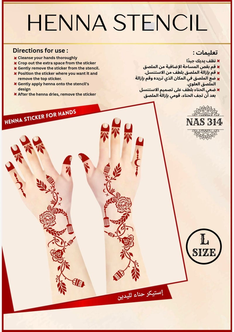 Henna Stencil Set for Both Hands, 3PC COMBO – Reusable Mehndi Design Stickers for Hands NAS314