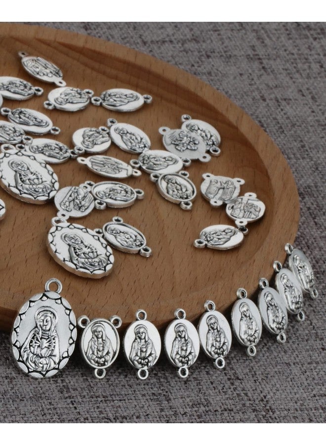 COTTVOTT 40Pcs Seven Sorrows Rosary Centerpiece Our Lady Jesus Connector Spacer Medal Pendant, Diy Rosary Making Supplies Accessories - Image 1