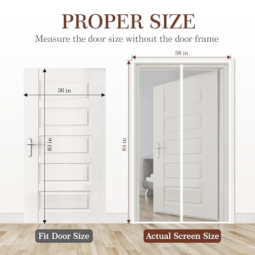 Yotache White Screen Door with Magnets Fit 36x82 to 36x83 inch Doors, Screen Size 38"x84" with Full Frame Hook&Loop Strip and Special Windproof Hasp Design - Image 2