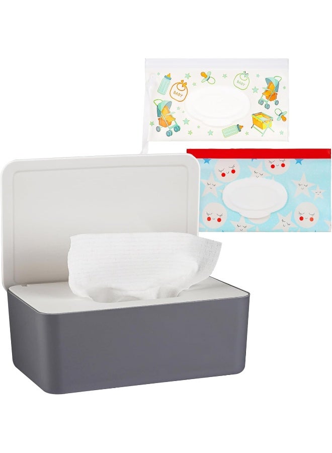 Whiidoom Diaper Wipes Dispenser Wipes Holder, Wipes Tissue Case Keeps Wipes Fresh Tissue Wipes Container with Lid (Grey) - Image 1