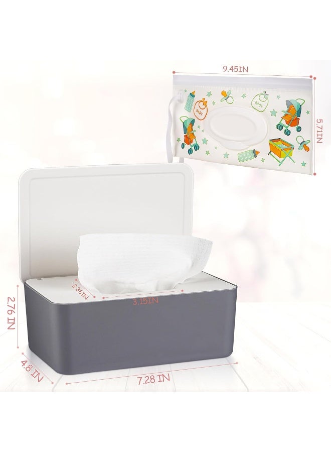 Whiidoom Diaper Wipes Dispenser Wipes Holder, Wipes Tissue Case Keeps Wipes Fresh Tissue Wipes Container with Lid (Grey) - Image 2